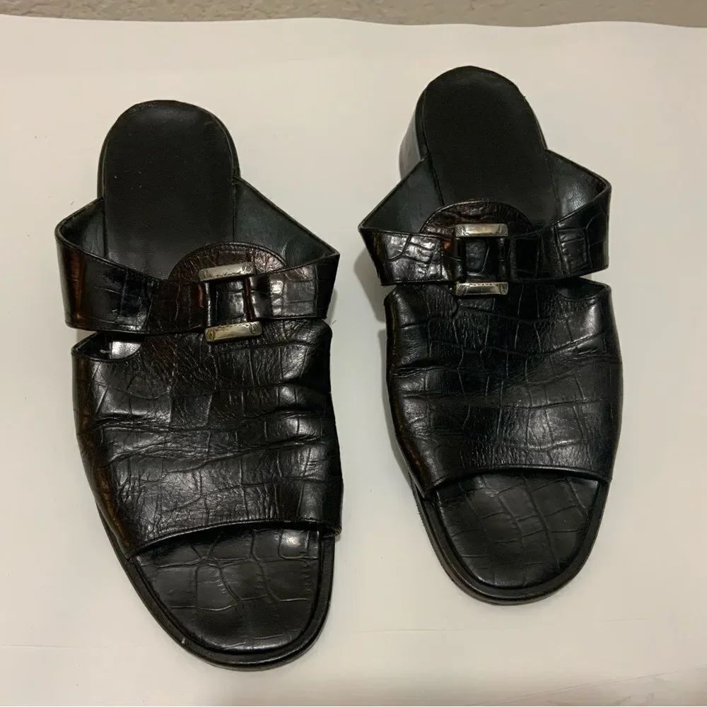 Brighton Women's Size 8.5 M Black Leather Slide Open toe Italy
